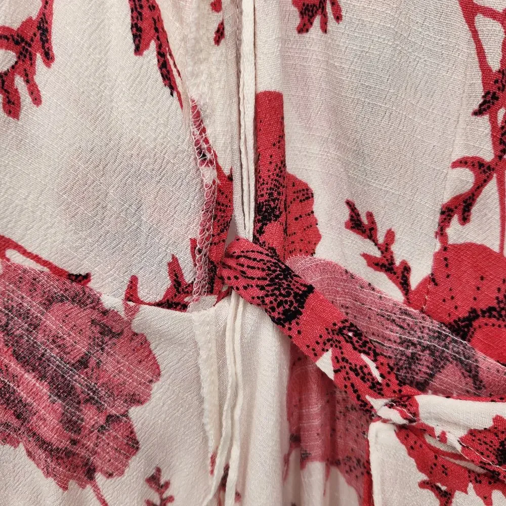 Free People Pink & Ivory V-Neck Ruffled French Quarter Wrap Mini Dress Women's S